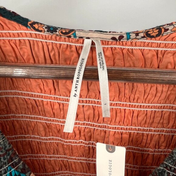 Anthropologie The Peregrine Midi Dress Size L Smocked Ruffle Cotton Tiered - Picture 12 of 14